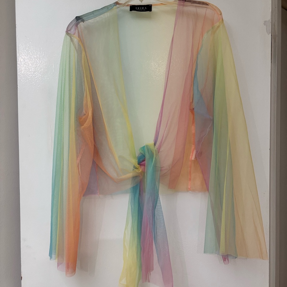Colorful Sheer Tie-Front Top